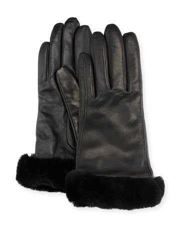 UGG Leather Gloves w/ Shearling Fur Cuffs