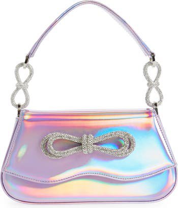 Mach & Mach Crystal Double Bow Holographic Leather Top Handle Bag | Nordstrom