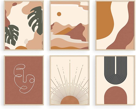 Haus and Hues Boho Prints Neutral Wall Art - Set of 6 Boho Art Prints Mid Century Modern Wall Art | Boho Prints Wall Art Boho Home Decor Boho Prints for Wall Boho Wall Decor | UNFRAMED (8x10): Posters & Prints