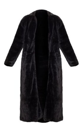 Black Longline Faux Fur Coat | PrettyLittleThing