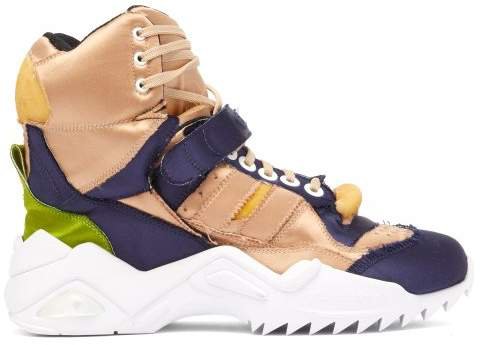 Retro Fit High Top Distresses Satin Trainers - Womens - Nude Navy
