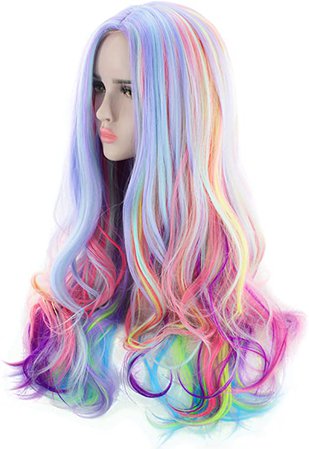 AGPtek Full Long Curly Wavy Rainbow Hair Wig, Heat Resistant Wig Ideal for Halloween, Music Festival, Theme Parties, Wedding, Concerts, Dating, Cosplay & More: Amazon.ca: Beauty