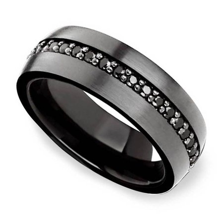 Men's Tungsten Wedding Ring with Black Sapphires