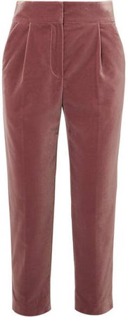 Cropped Velvet Straight-leg Pants - Pink