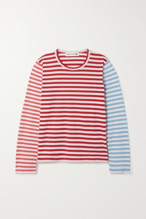 Striped Cotton-jersey Top - Red