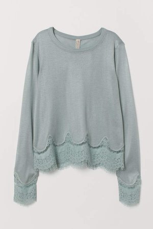 Sweater with Lace Details - Turquoise