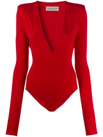 Shop red Alexandre Vauthier long-sleeve v-neck bodysuit with Express Delivery - Farfetch