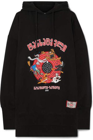 Cartoon Oversized Embroidered Cotton-jersey Hoodie - Black