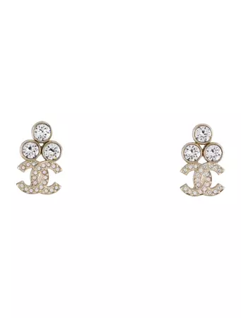 Chanel Chanel Spring 2023 Strass CC Stud Earrings - Gold-Plated