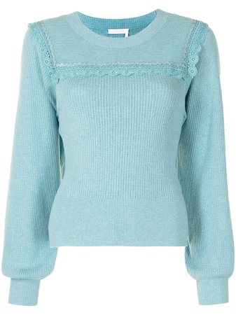 Shop blue See by Chloé floral lace-trimmed jumper with Express Delivery - Farfetch