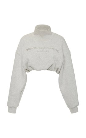 Embroidered Cropped Cotton Mock-Neck Sweatshirt by Alexander Wang | Moda Operandi