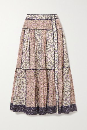 Josephine Tiered Floral-print Cotton-blend Voile Midi Skirt - Cream