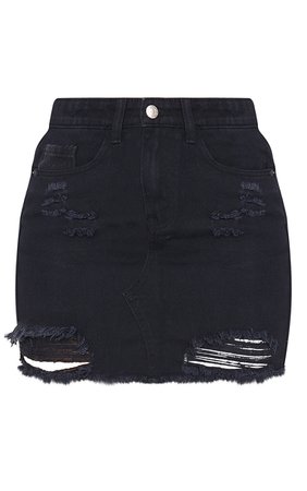 Black Distressed Rip Denim Mini Skirt | Denim | PrettyLittleThing USA