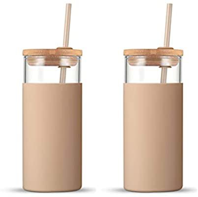 Amazon.com: Tronco 20oz Glass WateTronco 20oz Glass Tumbler Glass Water Bottle Straw Silicone Protective Sleeve Bamboo Lid - BPA Free (French Grey/ 2-Pack): Home & Kitchen