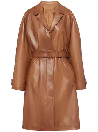 Prada Belted Leather Trench Coat - Farfetch