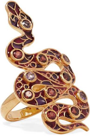 Percossi Papi | 9-karat gold and enamel garnet and amethyst ring | NET-A-PORTER.COM