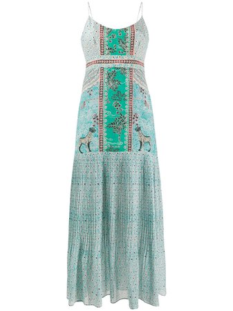 Shop blue Saloni pleated printed silk dress with Express Delivery - Farfetch