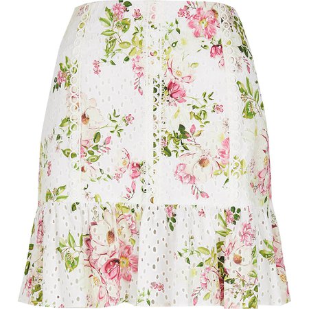 White broidery peplum mini skirt | River Island