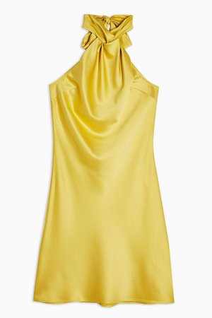 Mustard Satin Halter Neck Dress | Topshop