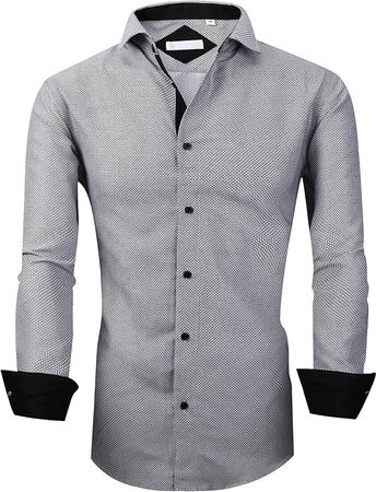 Amazon.com: WARHORSEE Mens Dress Shirts Long Sleeve Regular Fit Printed Button Down Shirts (grey942,S) : Clothing, Shoes & Jewelry