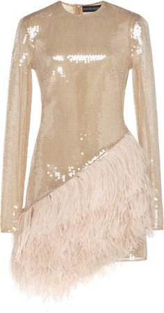 David Koma Feather-Trimmed Sequined Mini Dress