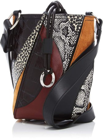 Hex Patchwork Leather, Suede And Snake Bucket Bag