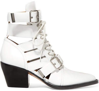 Rylee Cutout Glossed-leather Ankle Boots - White