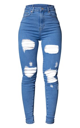 Plt Light Wash 5 Pocket Ripped Skinny Jeans | PrettyLittleThing USA