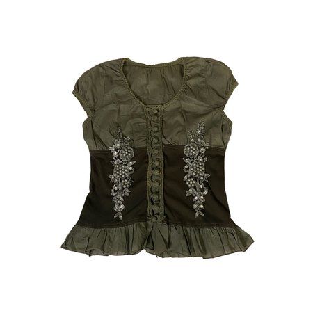 green and brown button up fairy milkmaid top