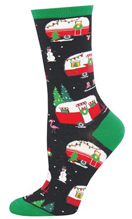 Socksmith Women's Christmas Campers Black 1 One Size at Amazon Women’s Clothing store