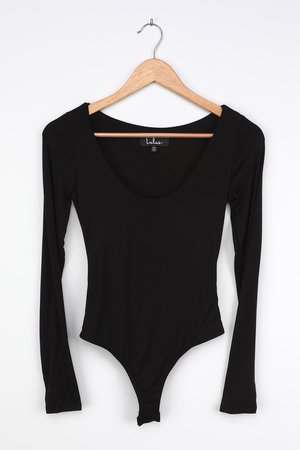 Essential Long Sleeve Scoop Neck Bodysuit - Black