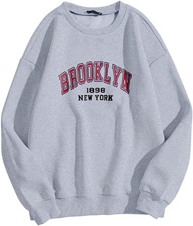 Women Oversized Brooklyn New York Letter Print Graphic Fleece Sweatshirt Crewneck Long Sleeve Pullover Jacket : Clothing, Shoes & Jewelry