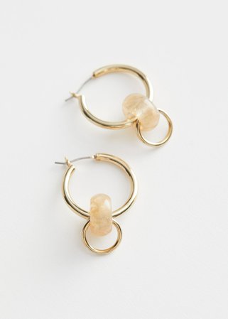 Resin Pendant Mini Hoop Earrings - Gold - Hoops - & Other Stories