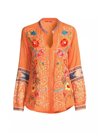 Shop Johnny Was Tamarind Keyhole Embroidered Blouse | Saks Fifth Avenue