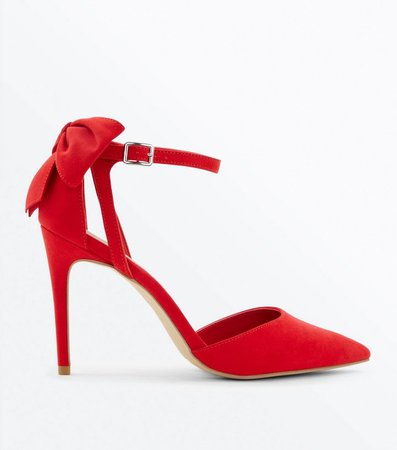Red Suedette Bow Back Pointed Courts | New Look