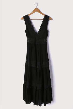 Black Lace Dress - Crochet Lace Maxi Dress - Tiered Maxi Dress - Lulus