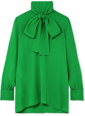 Pussy-bow Silk-georgette Blouse - Green
