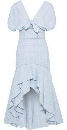 Knotted Gingham Cotton-blend Seersucker Midi Dress