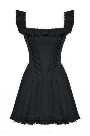 'Jemima' Black Pin Tuck Pleated Dress