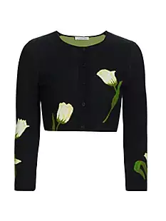 Shop Carolina Herrera Floral Knit Cardigan | Saks Fifth Avenue