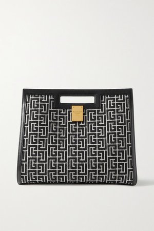 1945 Leather-trimmed Jacquard Tote - Black