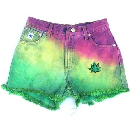 Green and Purple Distressed Marijuana Shorts