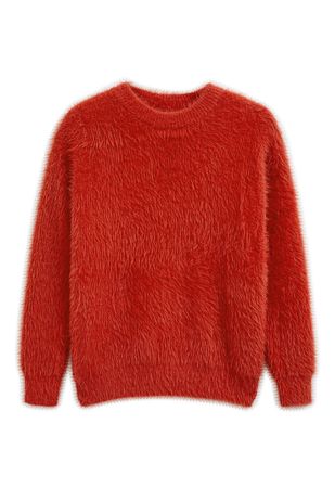 Solid Color Fuzzy Knit Sweater in Orange - Retro, Indie and Unique Fashion