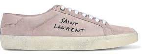 Leather-trimmed Logo-embroidered Suede Sneakers