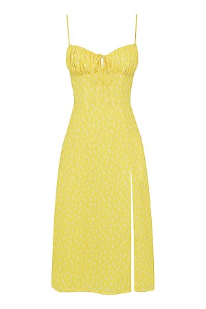 Clothing : Midi Dresses : 'Carina' Yellow Floral Bustier Midi Dress