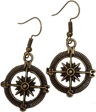 Amazon.com: Steampunk Nautical Pirate compass earrings pendant charm dangle in Antique style : Clothing, Shoes & Jewelry