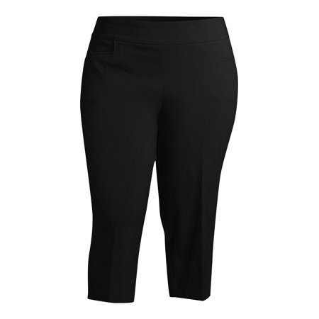 Terra & Sky - Terra & Sky Women's Plus Size Stretch Woven Capri Pants with Tummy Control - Walmart.com black