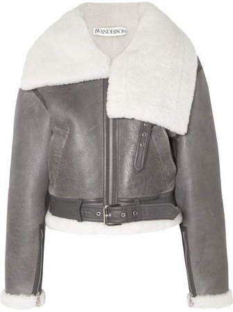 Cropped Shearling Jacket - Gray