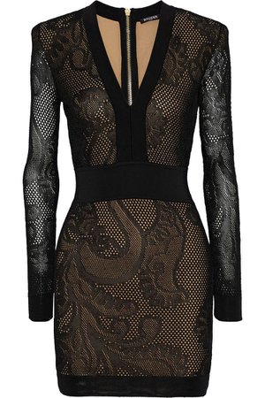 Black Pointelle-knit mini dress | Sale up to 70% off | THE OUTNET | BALMAIN | THE OUTNET