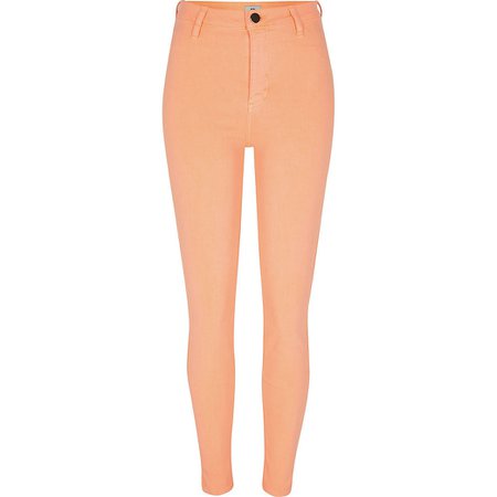 skinny peach orange high waist jeans denim